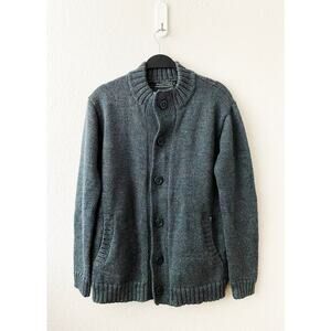 Woolovers Men's Green 100% British Wool Button Front Cardigan Sweater Pockets